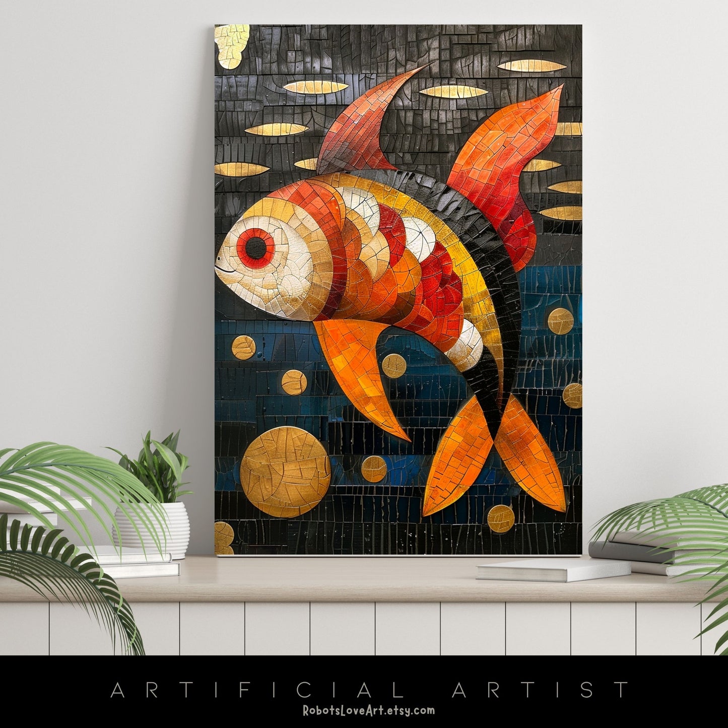 Colorful Mosaic Fish | Instant Download | Digital AI Art | Decor