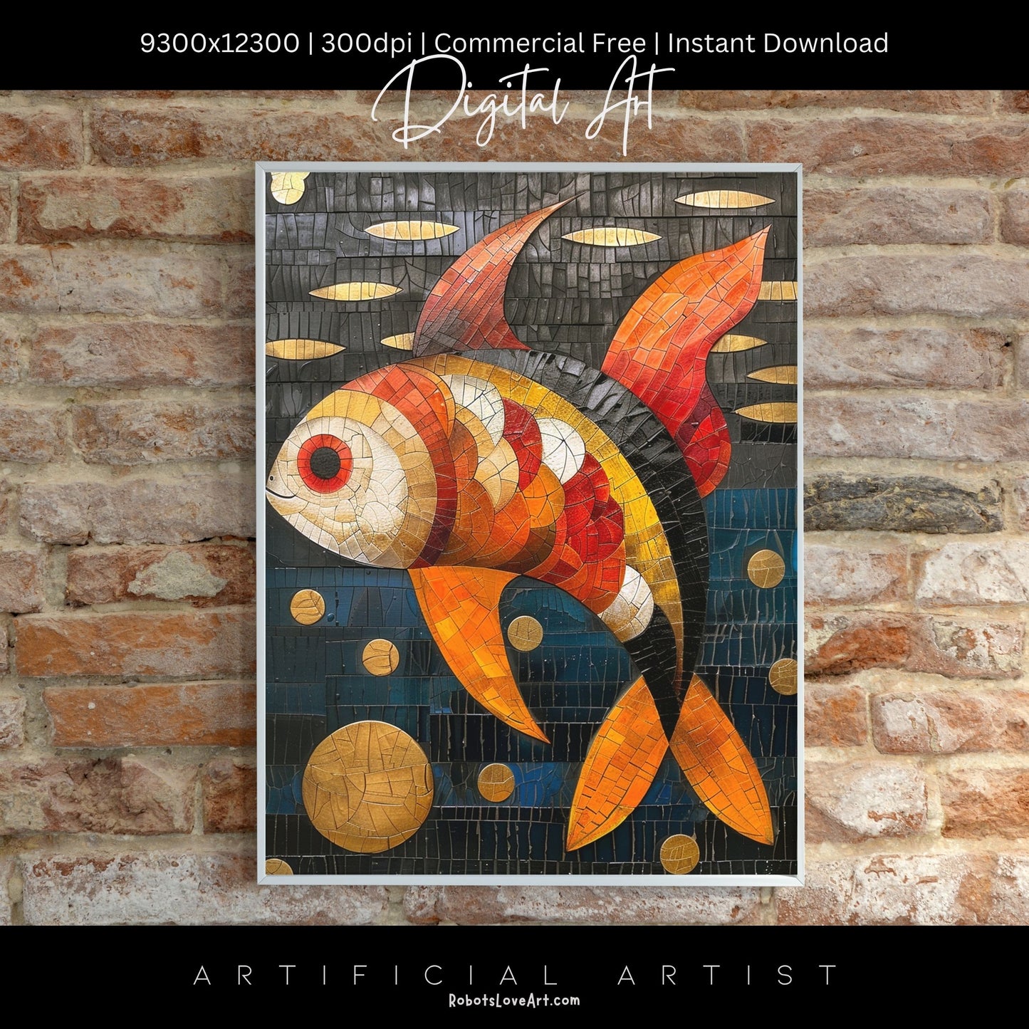Colorful Mosaic Fish | Instant Download | Digital AI Art | Decor