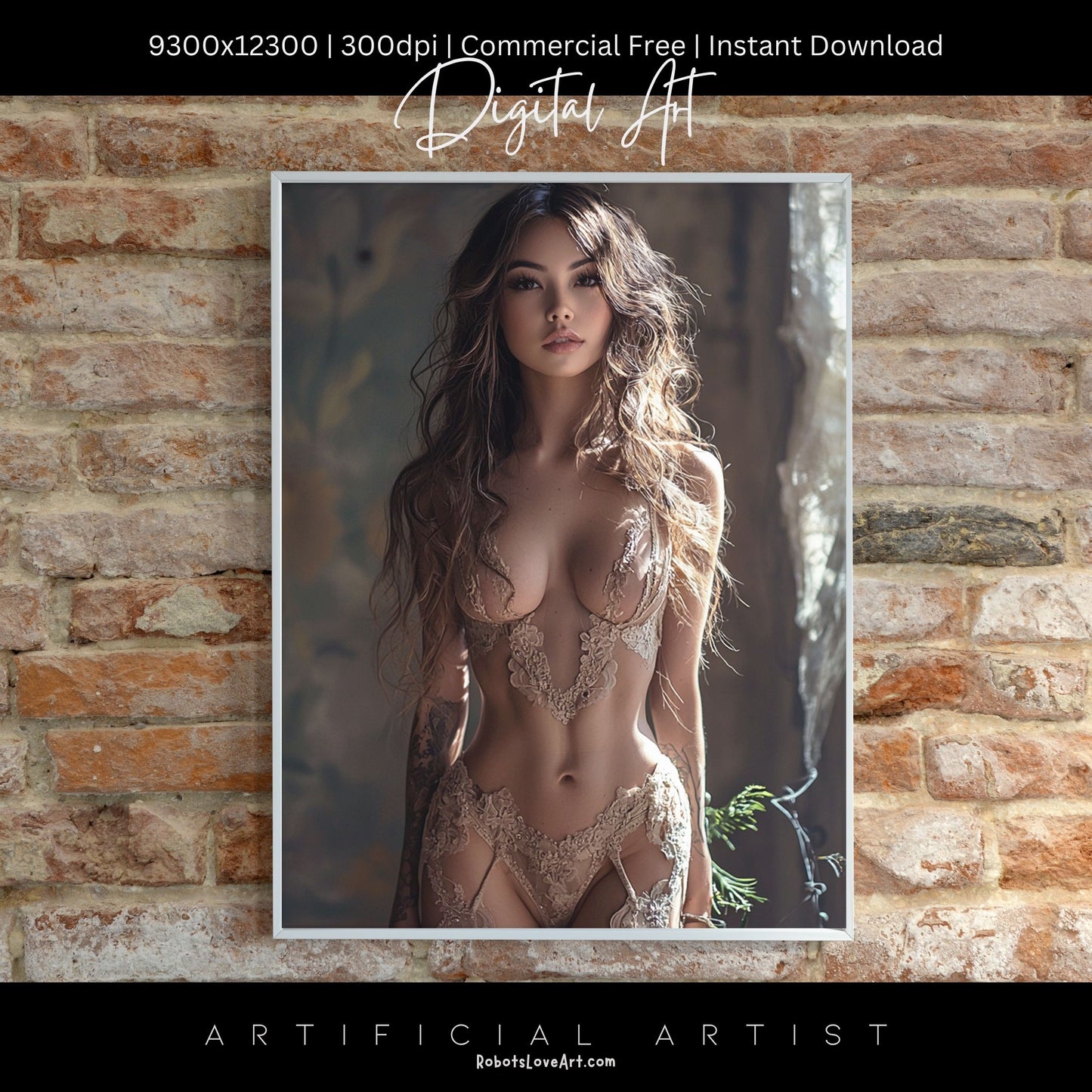The Lace Window | Instant Download | Fantasy Digital AI Art | Hot Girl