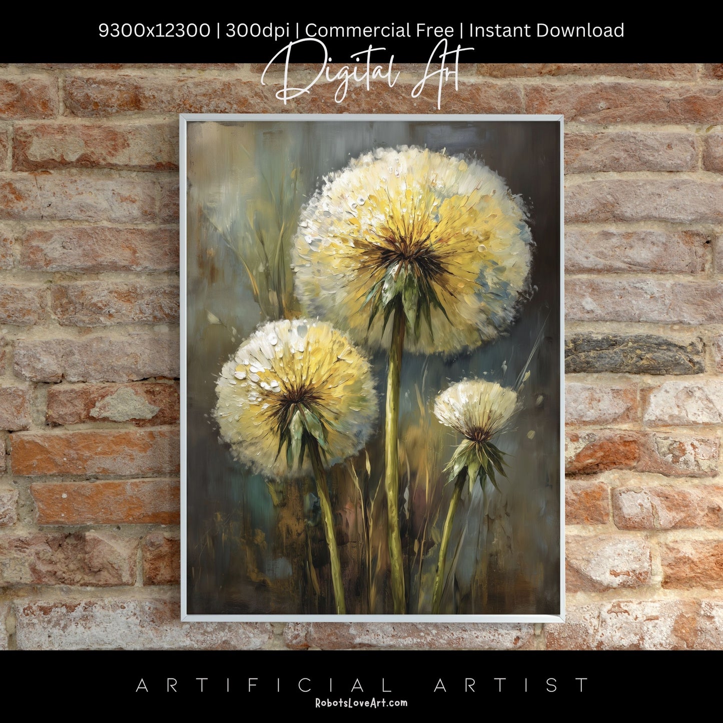 Wild Country Dandelion Portrait | Instant Download | Digital AI Art | Homestead Decor