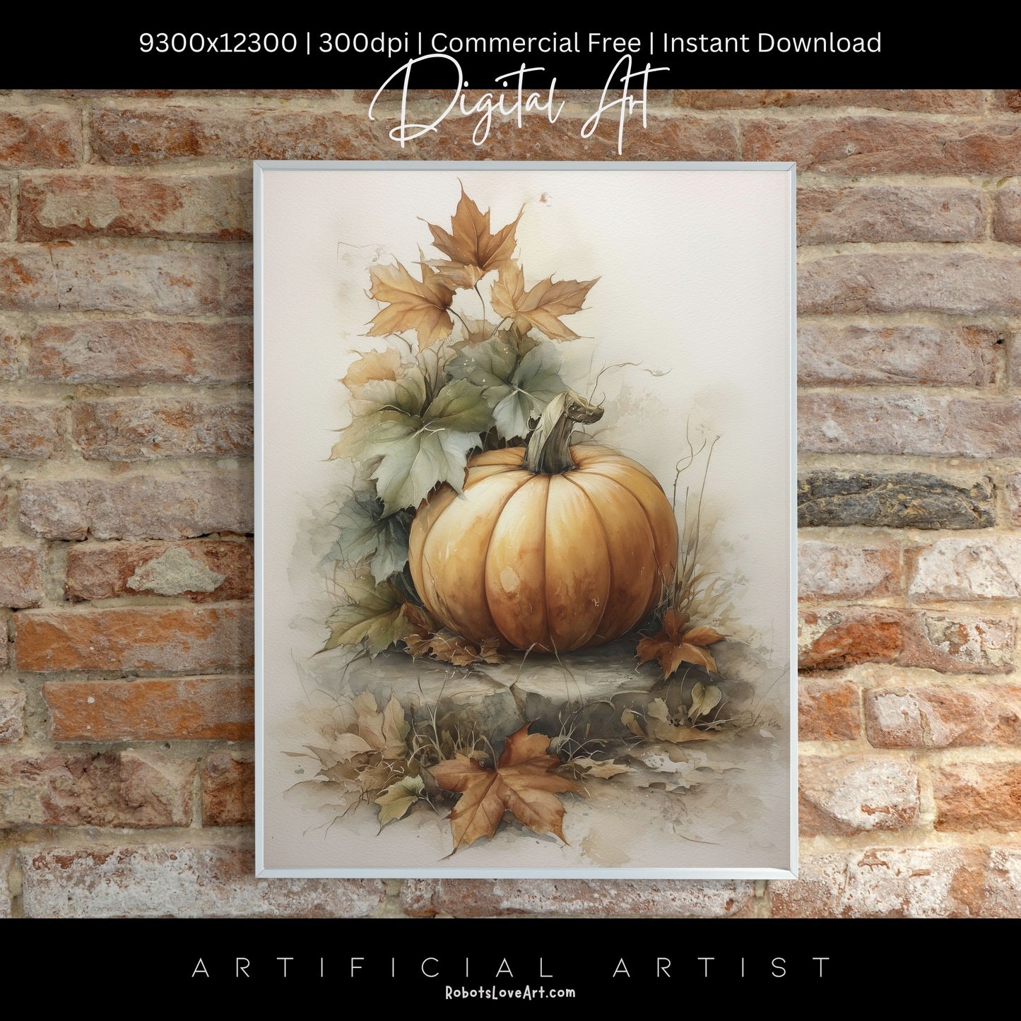 Beautiful Fall Pumpkin Art| Instant Download | Digital AI Art | Halloween Decor