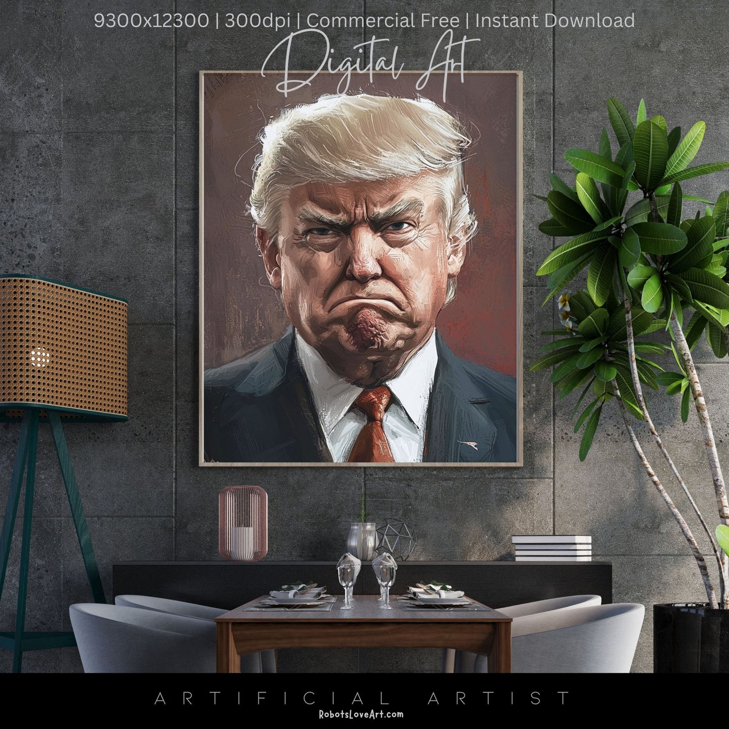 Painted President Trump Scowling | Instant Download | Digital AI Art | Political Satire Art