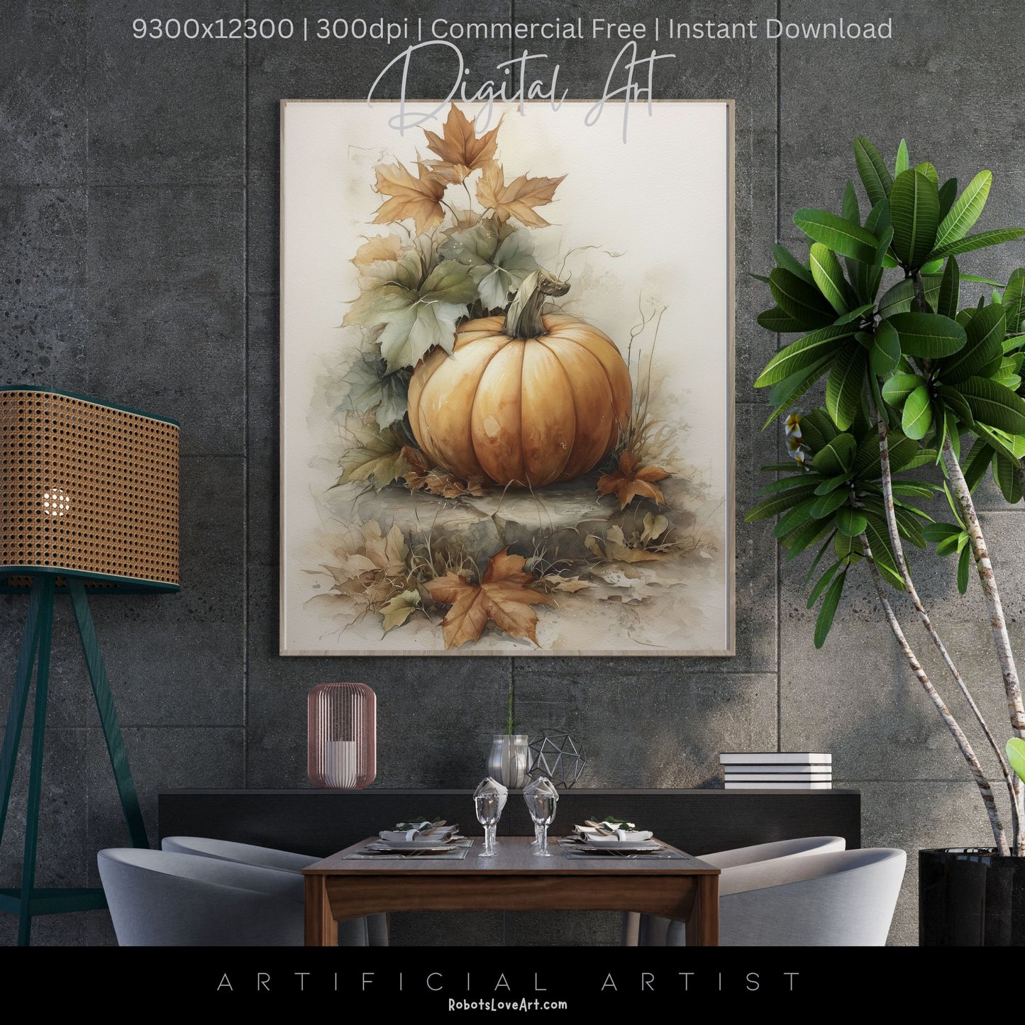 Beautiful Fall Pumpkin Art| Instant Download | Digital AI Art | Halloween Decor