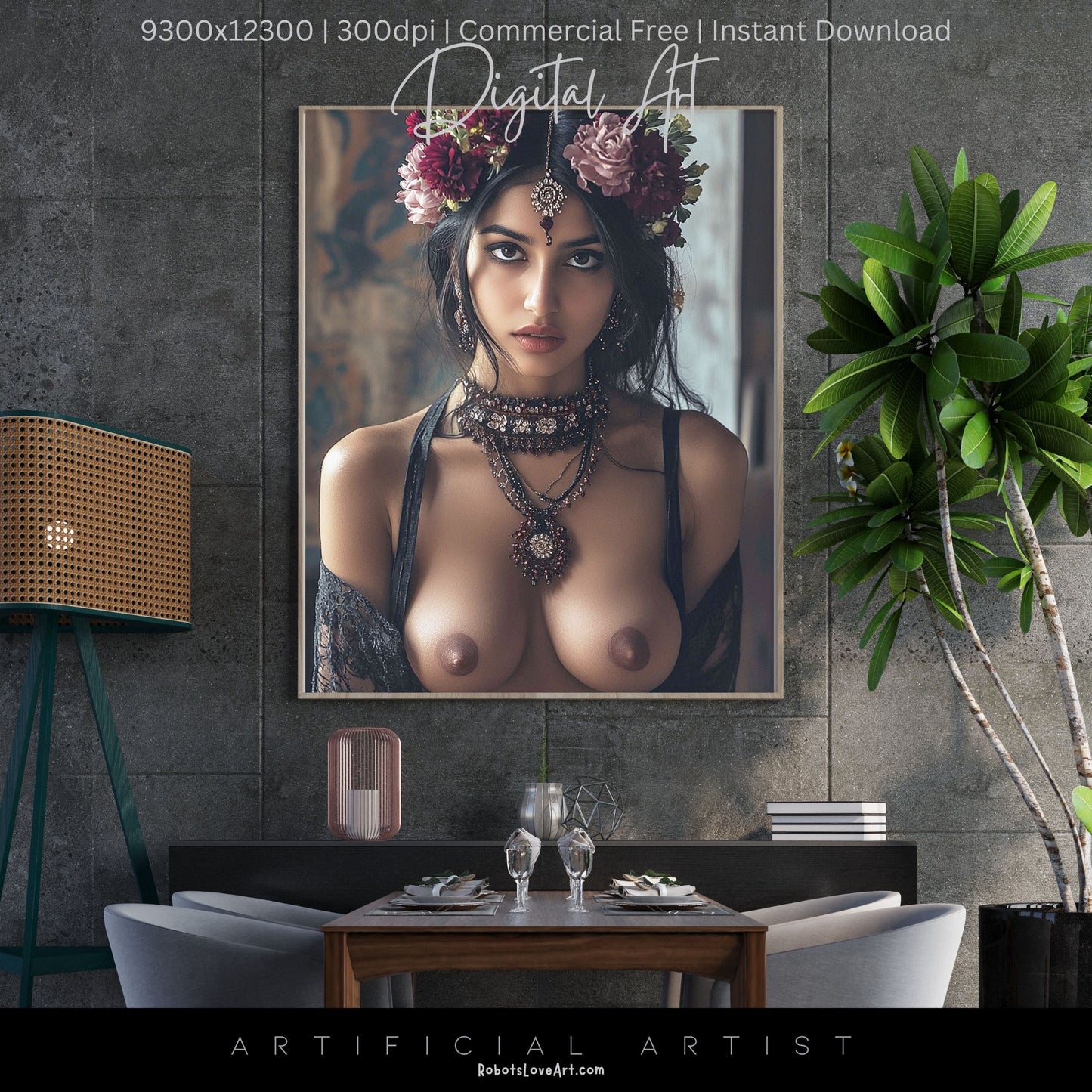 Indian Rose | Instant Download | Fantasy Digital AI Art | Topless Hot Girl