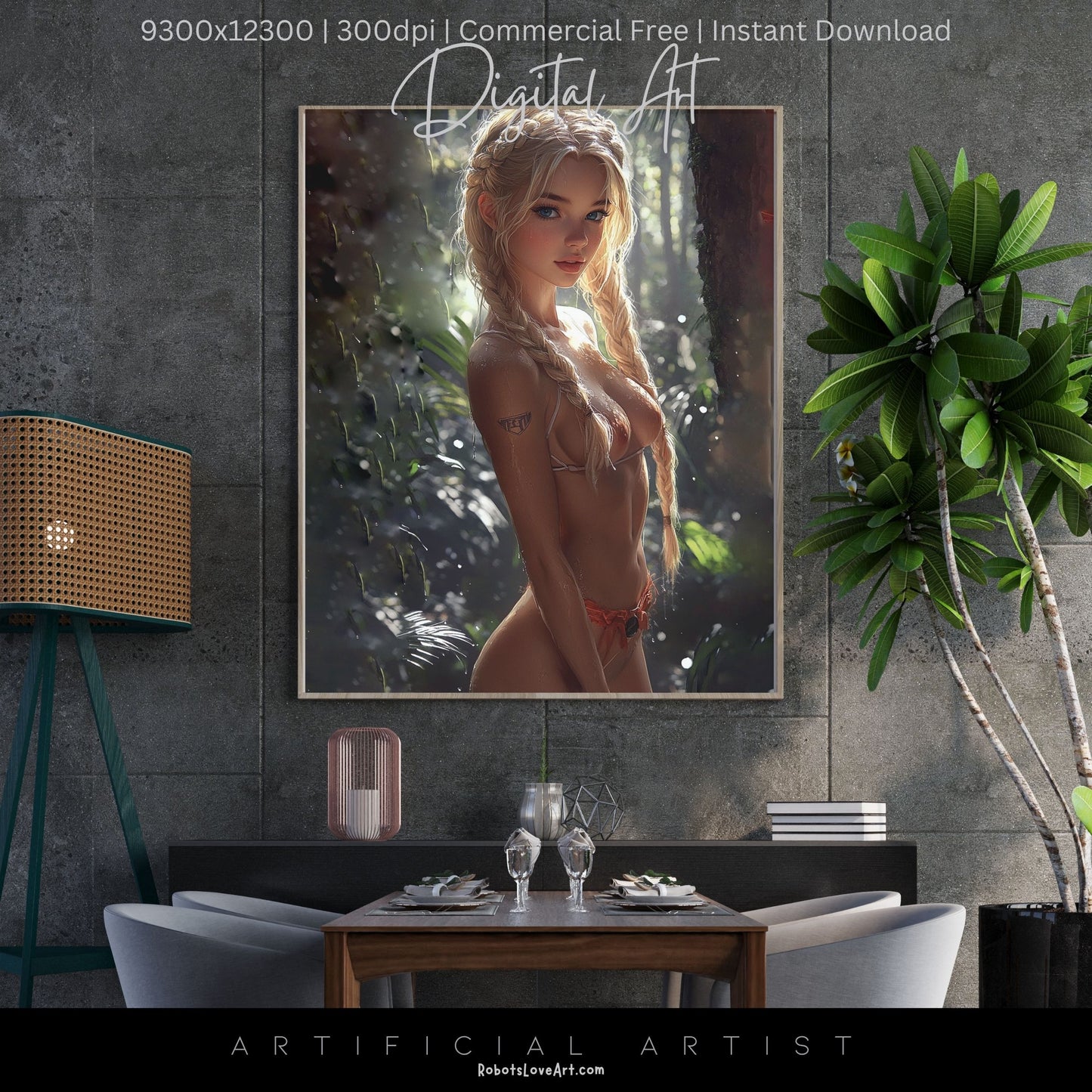 Hot Topless Blonde | Instant Download | Fantasy Digital AI Art | Pinup Girl