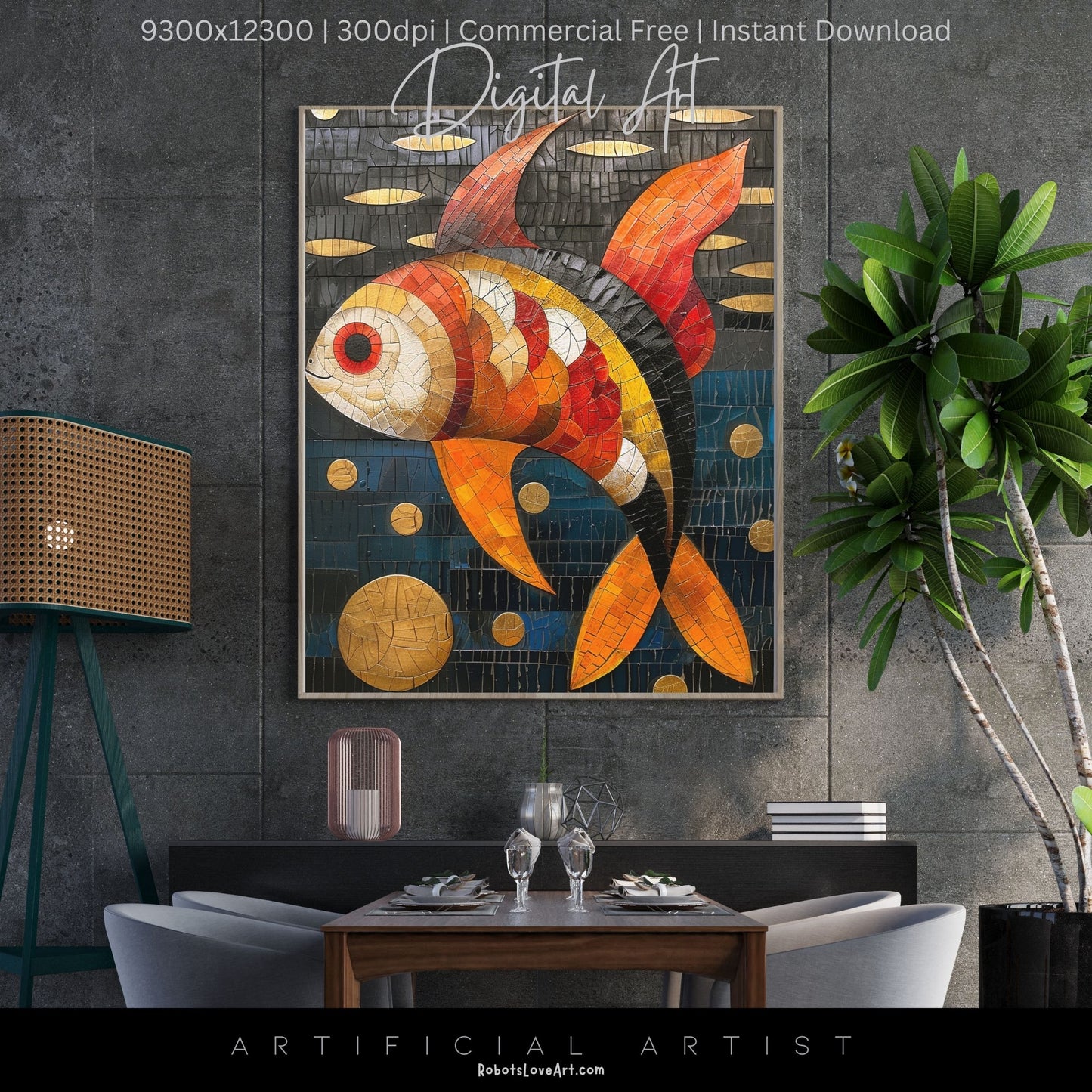 Colorful Mosaic Fish | Instant Download | Digital AI Art | Decor