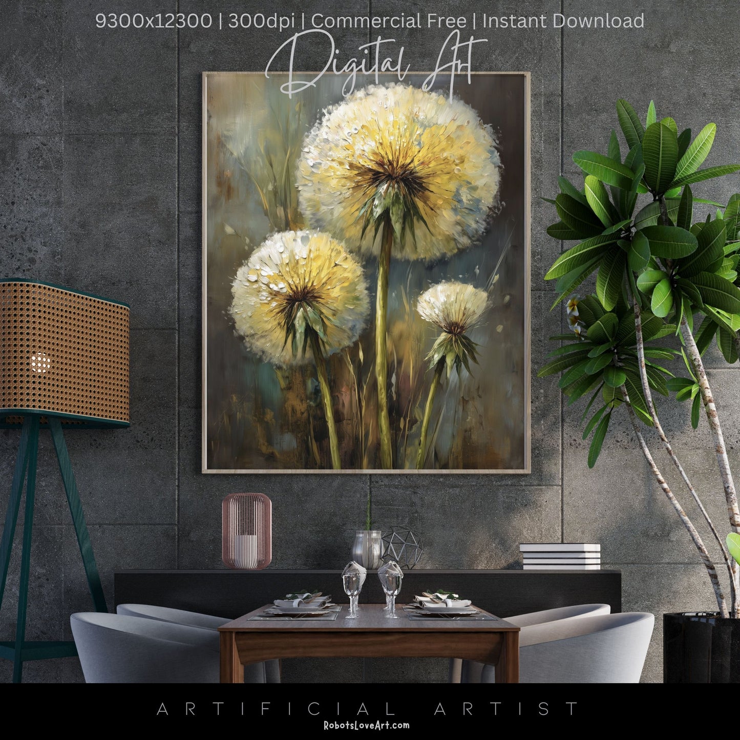 Wild Country Dandelion Portrait | Instant Download | Digital AI Art | Homestead Decor