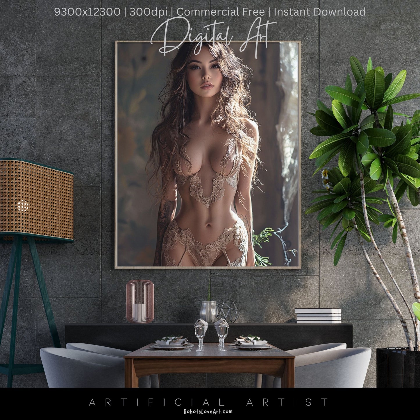 The Lace Window | Instant Download | Fantasy Digital AI Art | Hot Girl