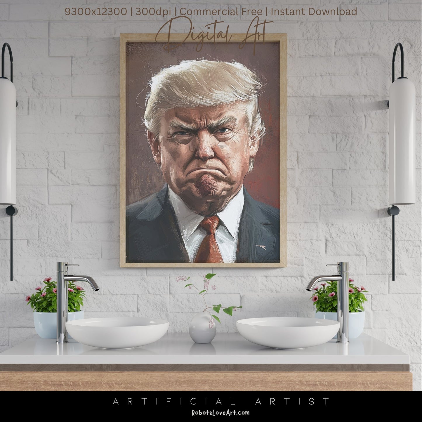 Painted President Trump Scowling | Instant Download | Digital AI Art | Political Satire Art