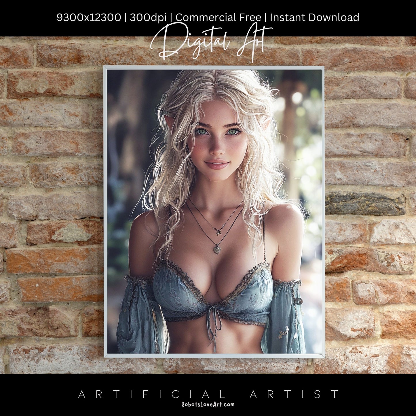 Pretty Blonde Elf | Instant Download | Fantasy Digital AI Art