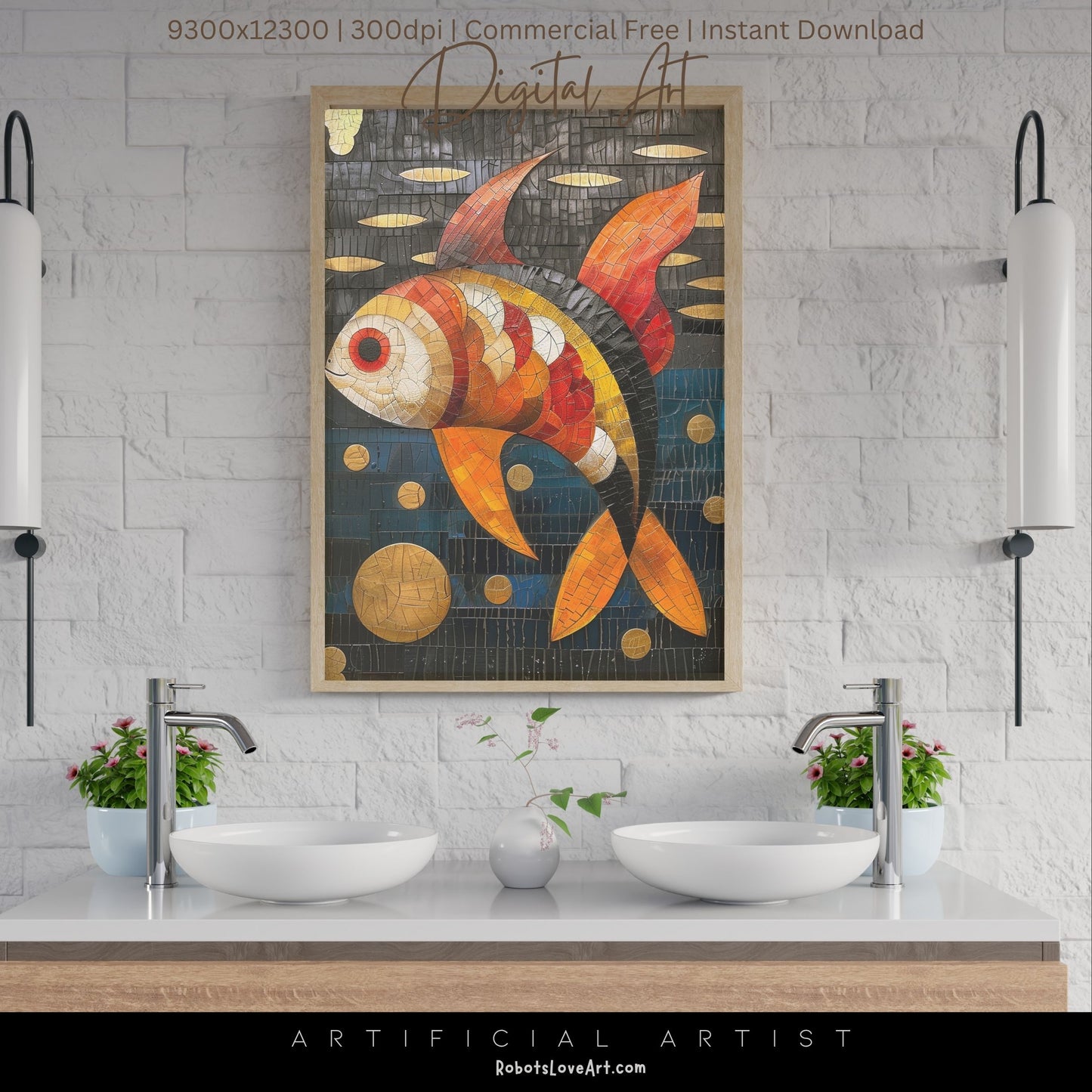 Colorful Mosaic Fish | Instant Download | Digital AI Art | Decor