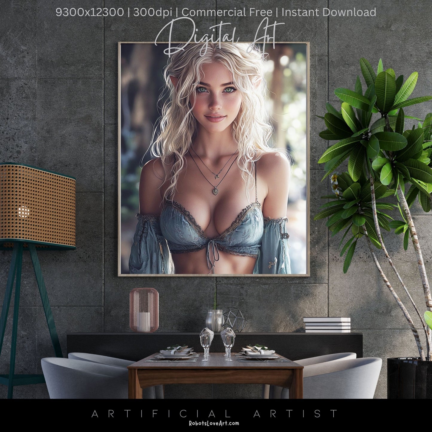 Pretty Blonde Elf | Instant Download | Fantasy Digital AI Art
