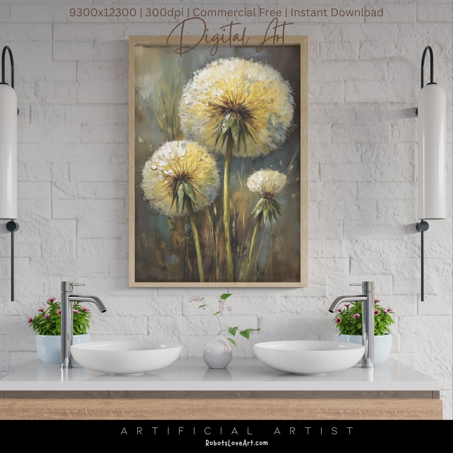 Wild Country Dandelion Portrait | Instant Download | Digital AI Art | Homestead Decor