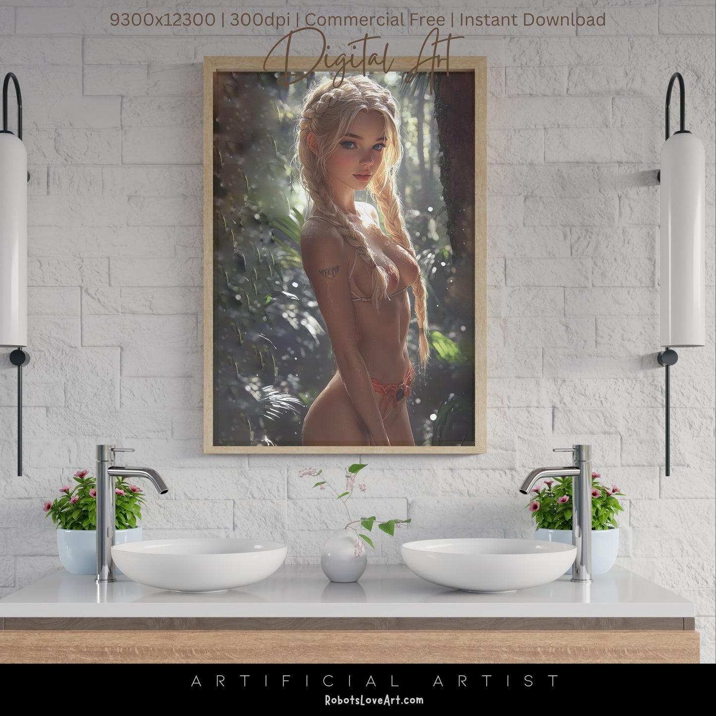 Hot Topless Blonde | Instant Download | Fantasy Digital AI Art | Pinup Girl
