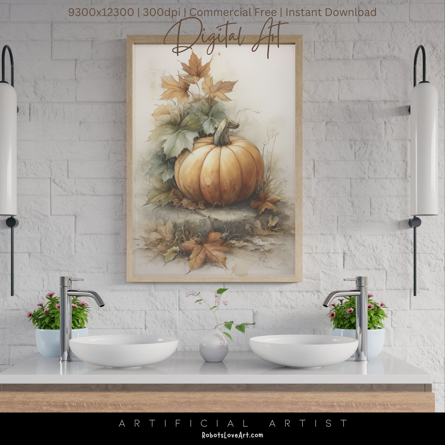 Beautiful Fall Pumpkin Art| Instant Download | Digital AI Art | Halloween Decor