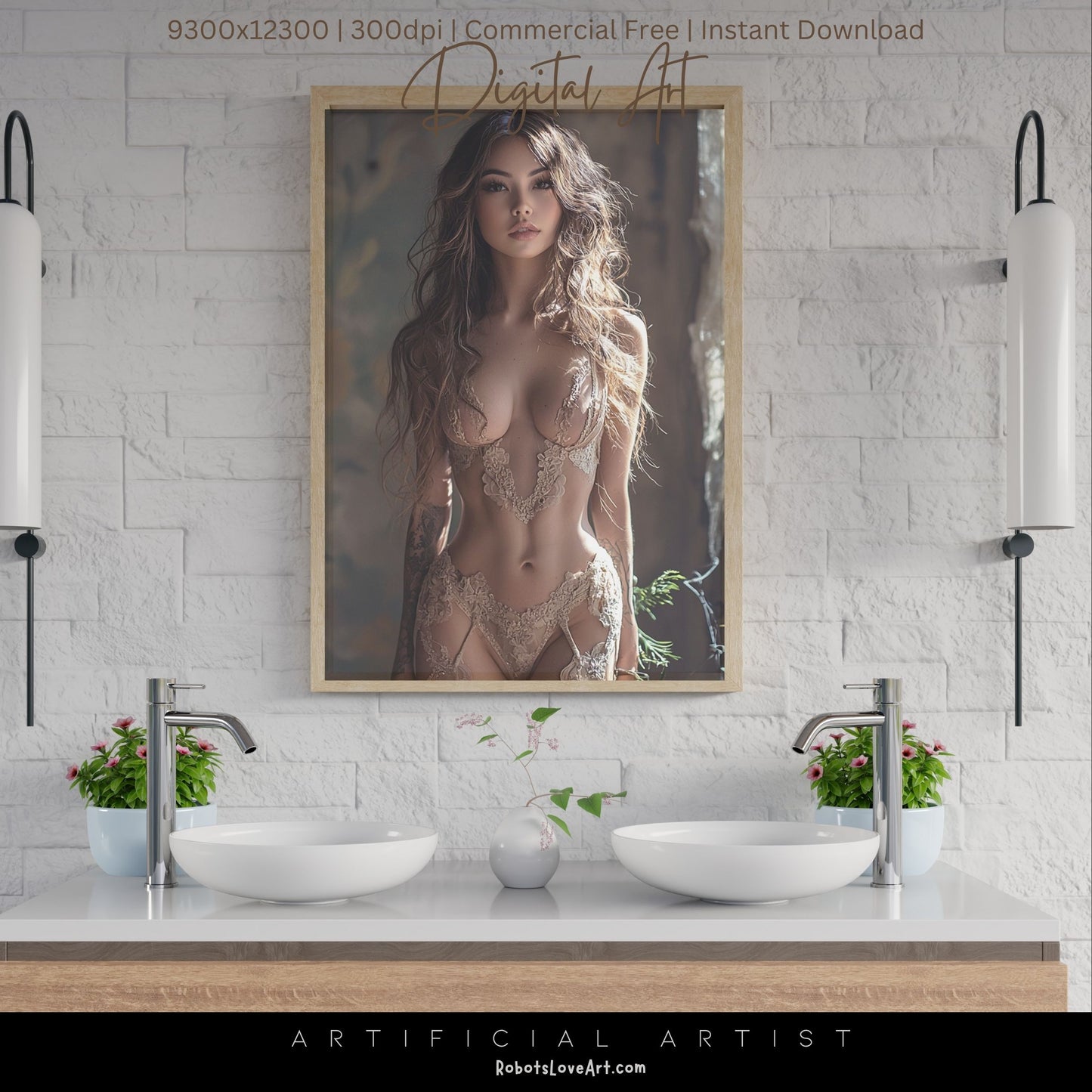 The Lace Window | Instant Download | Fantasy Digital AI Art | Hot Girl