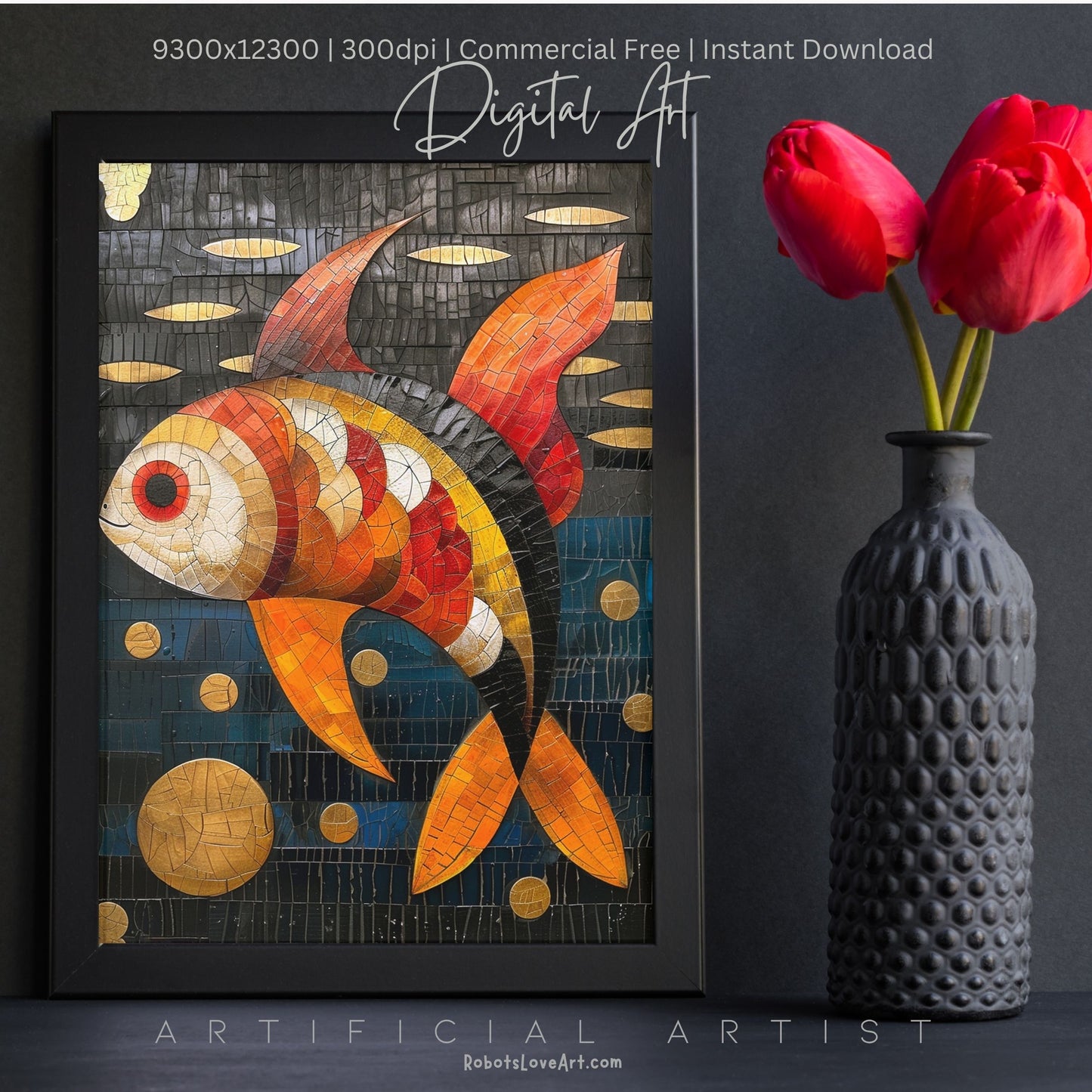 Colorful Mosaic Fish | Instant Download | Digital AI Art | Decor