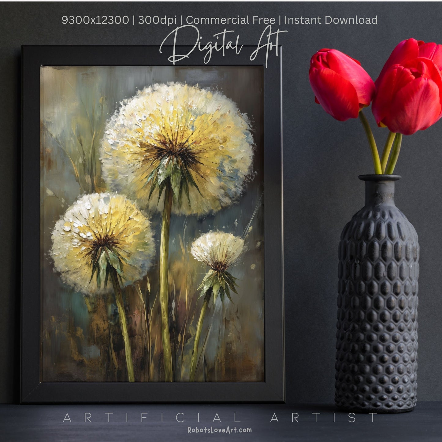 Wild Country Dandelion Portrait | Instant Download | Digital AI Art | Homestead Decor