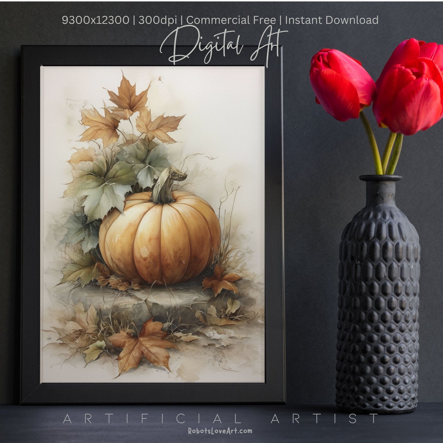 Beautiful Fall Pumpkin Art| Instant Download | Digital AI Art | Halloween Decor
