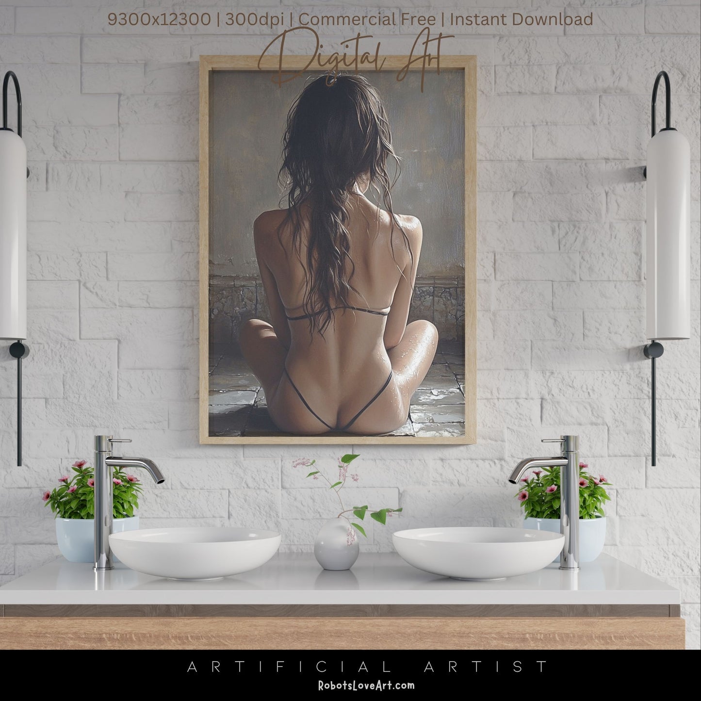 Sexy Hot Naked Yoga | Instant Download | Fantasy Digital AI Art | LGBT Artwork