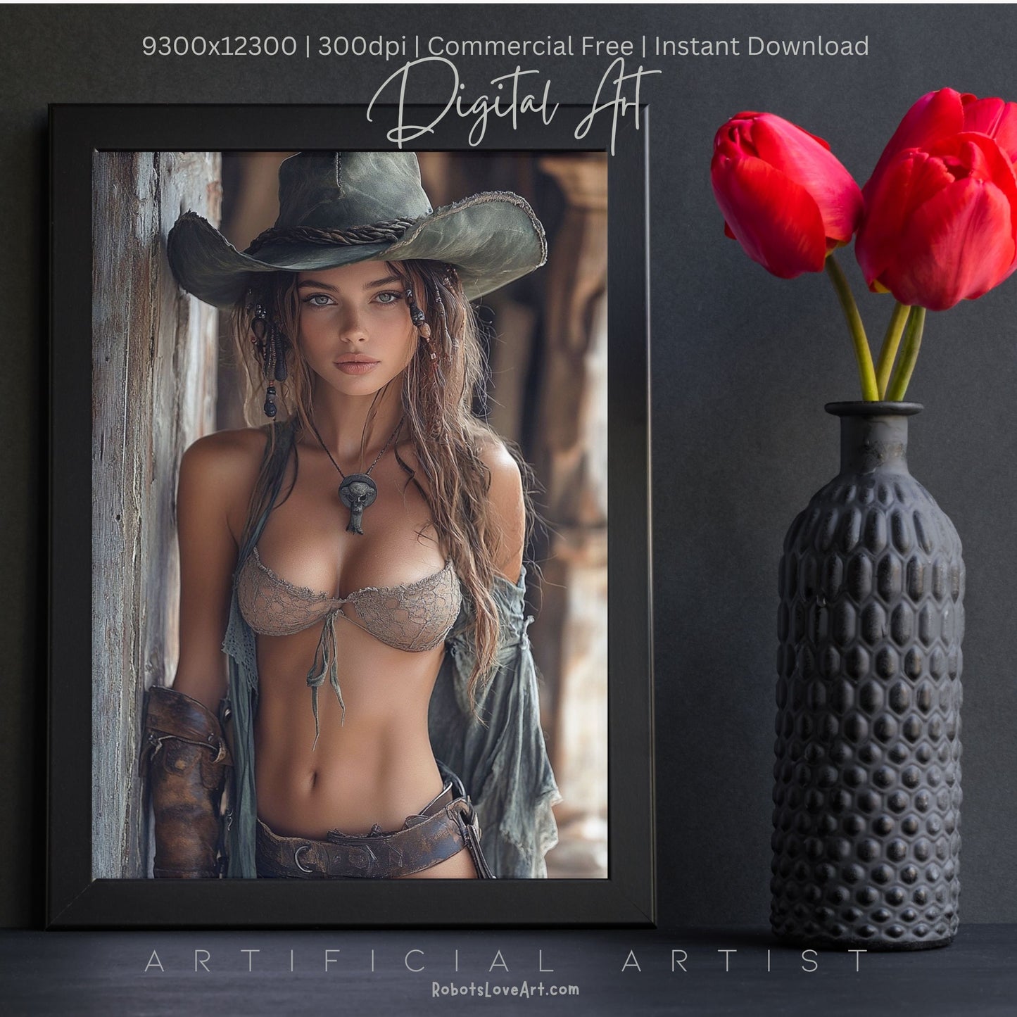 Ready to Shoot Hot Cowgirl Cleavage | Instant Download | Fantasy Digital AI Art | Sexy Old West Artwork