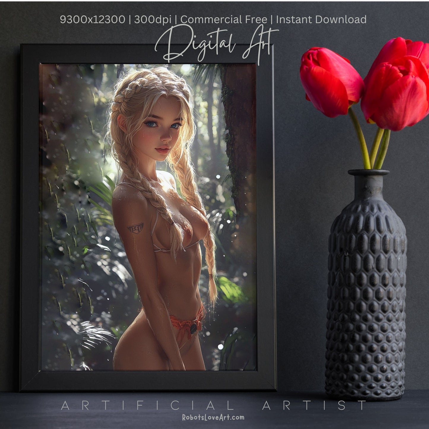 Hot Topless Blonde | Instant Download | Fantasy Digital AI Art | Pinup Girl