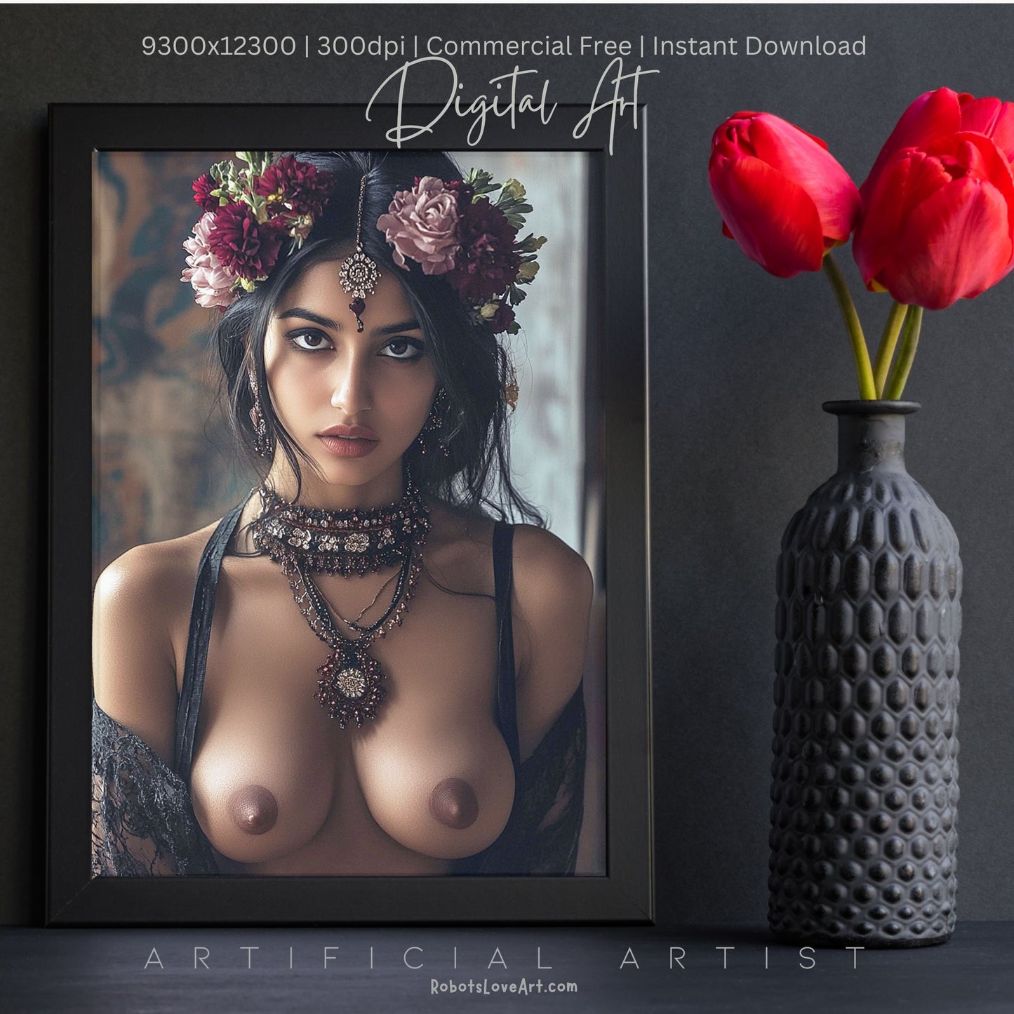 Indian Rose | Instant Download | Fantasy Digital AI Art | Topless Hot Girl