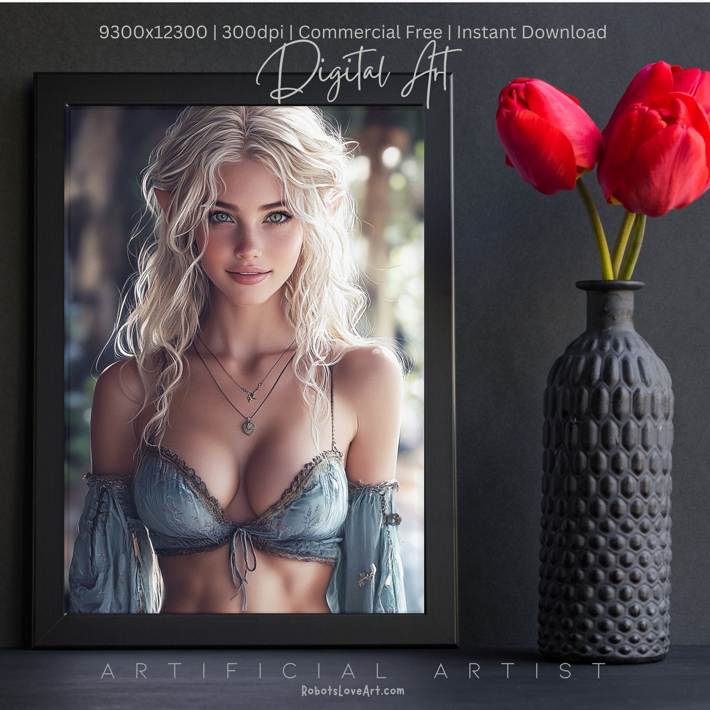 Pretty Blonde Elf | Instant Download | Fantasy Digital AI Art
