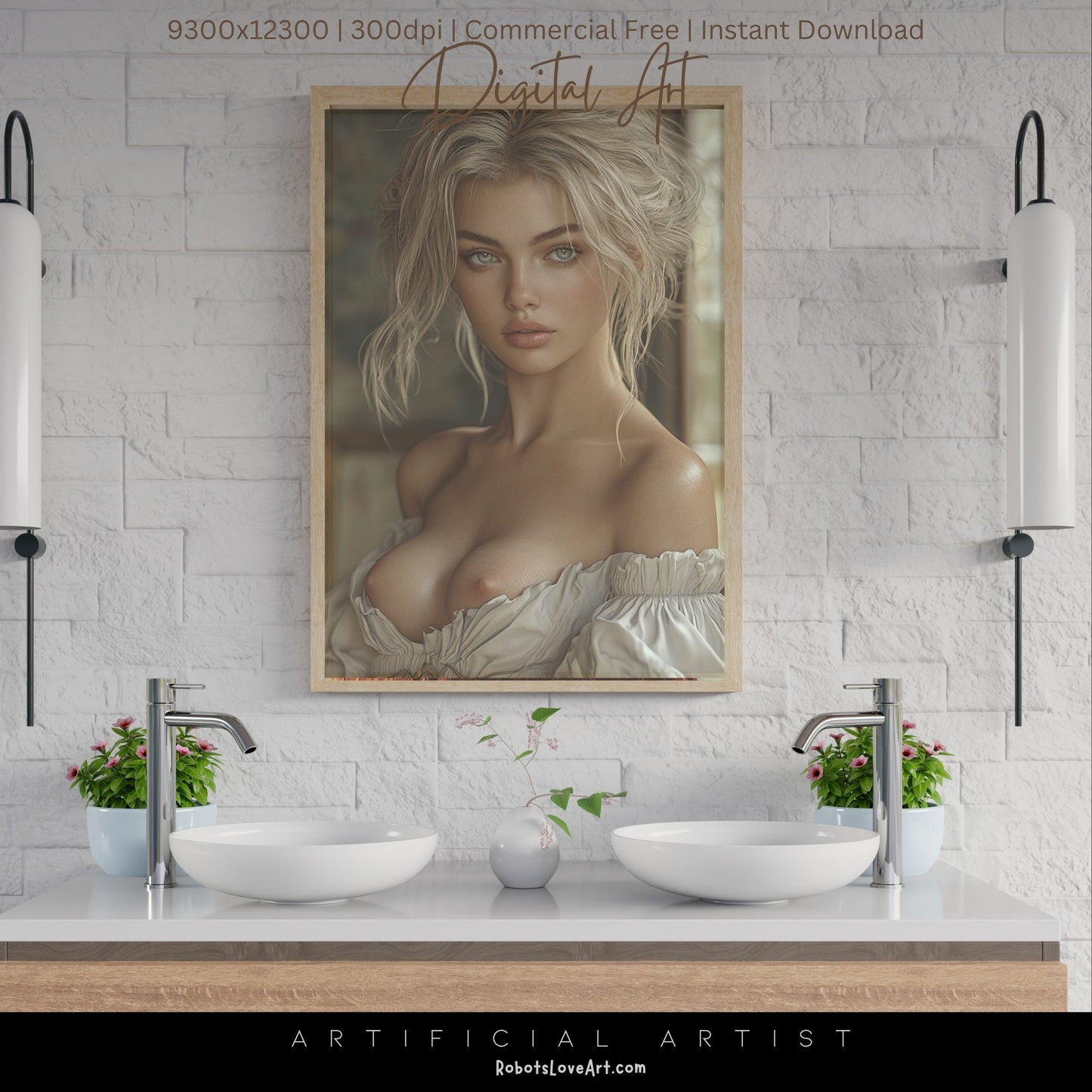 Topless Blonde Beauty | Sexy Babe | Instant Download | Digital AI Art