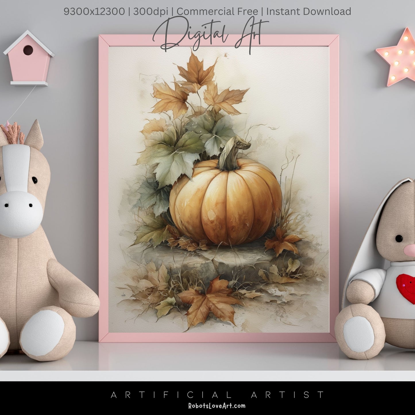 Beautiful Fall Pumpkin Art| Instant Download | Digital AI Art | Halloween Decor
