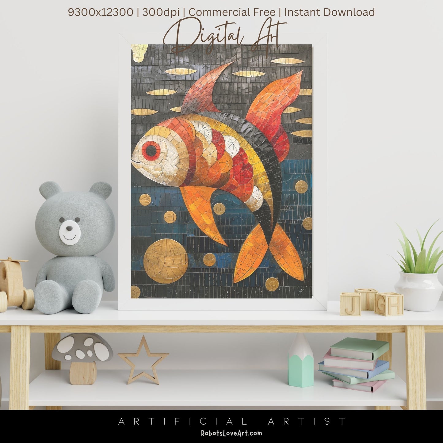 Colorful Mosaic Fish | Instant Download | Digital AI Art | Decor