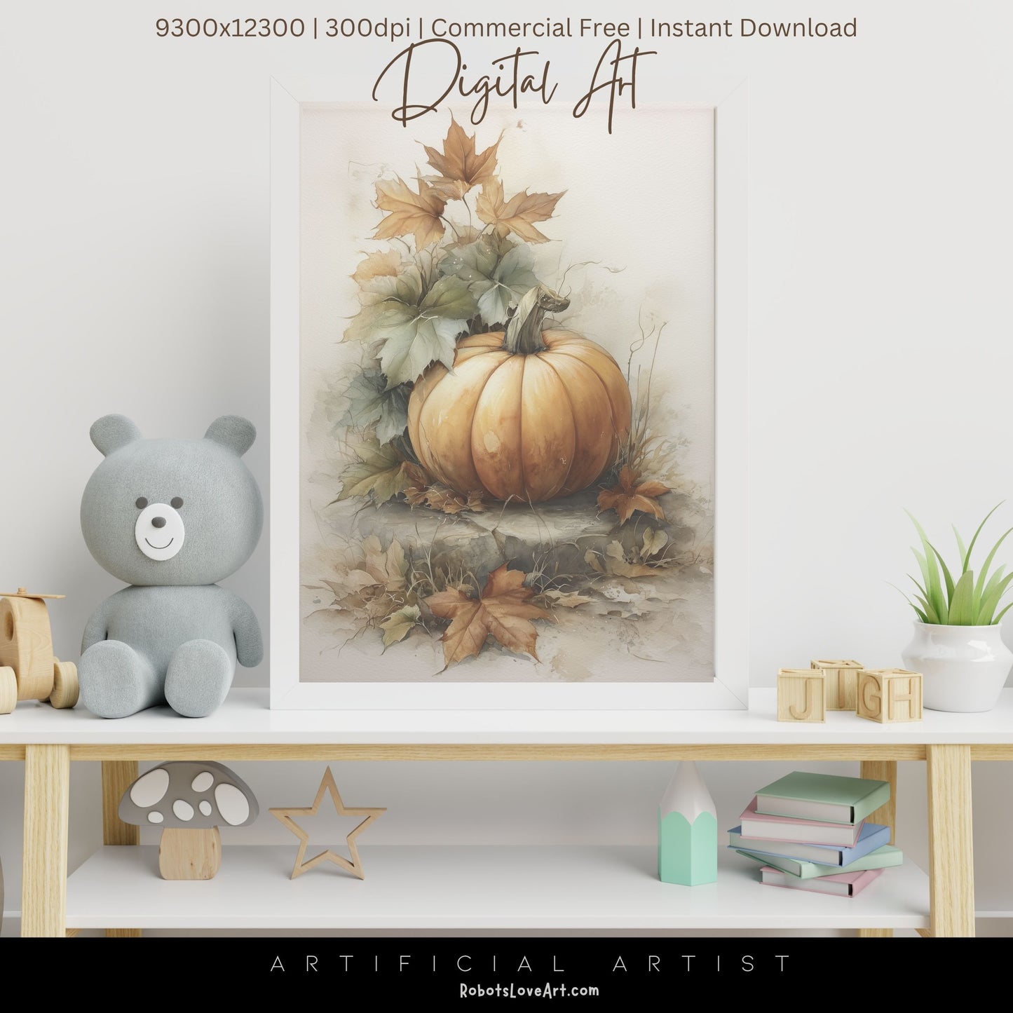 Beautiful Fall Pumpkin Art| Instant Download | Digital AI Art | Halloween Decor
