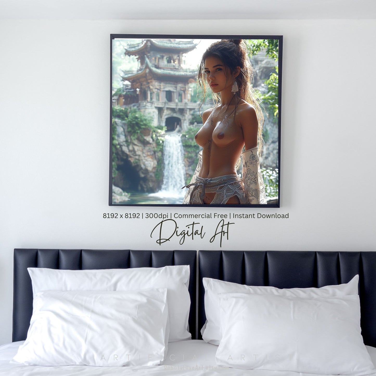 Beautiful Oriental Dwelling w Hot Topless Babe | Instant Download | Sexy Digital AI Art