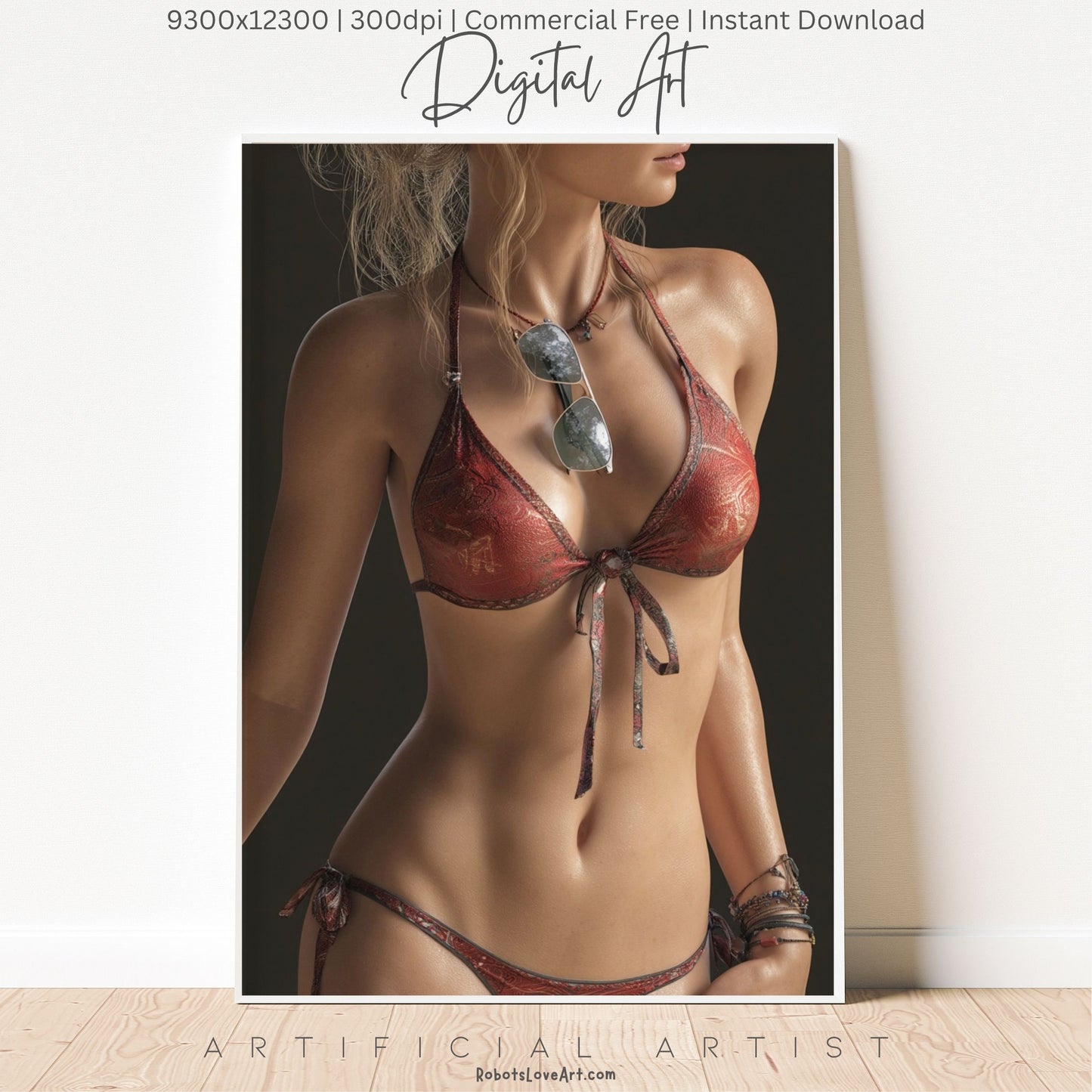 Red Bikini and Sunglaases | Hot Sexy Babe | Instant Download | Digital AI Art
