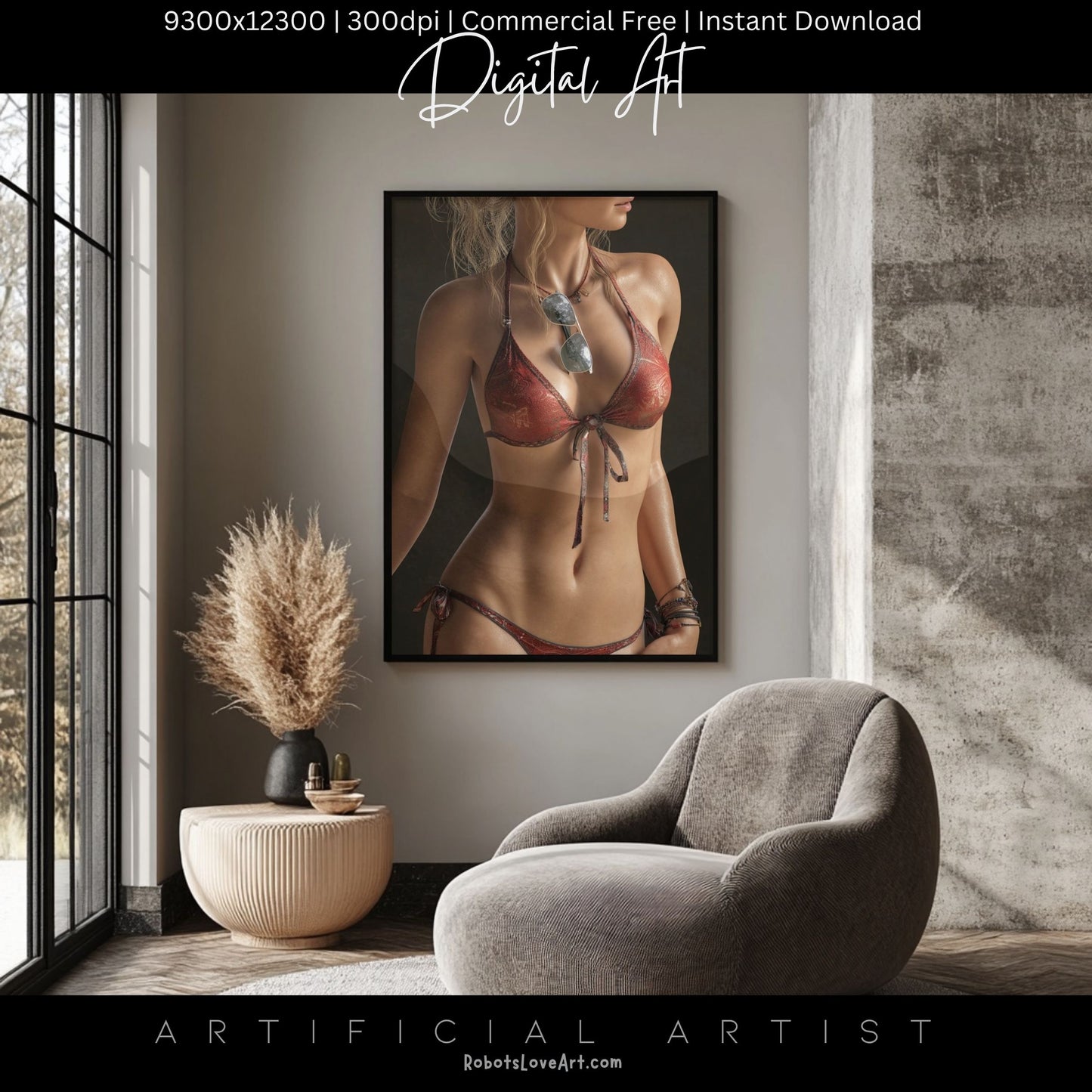Red Bikini and Sunglaases | Hot Sexy Babe | Instant Download | Digital AI Art