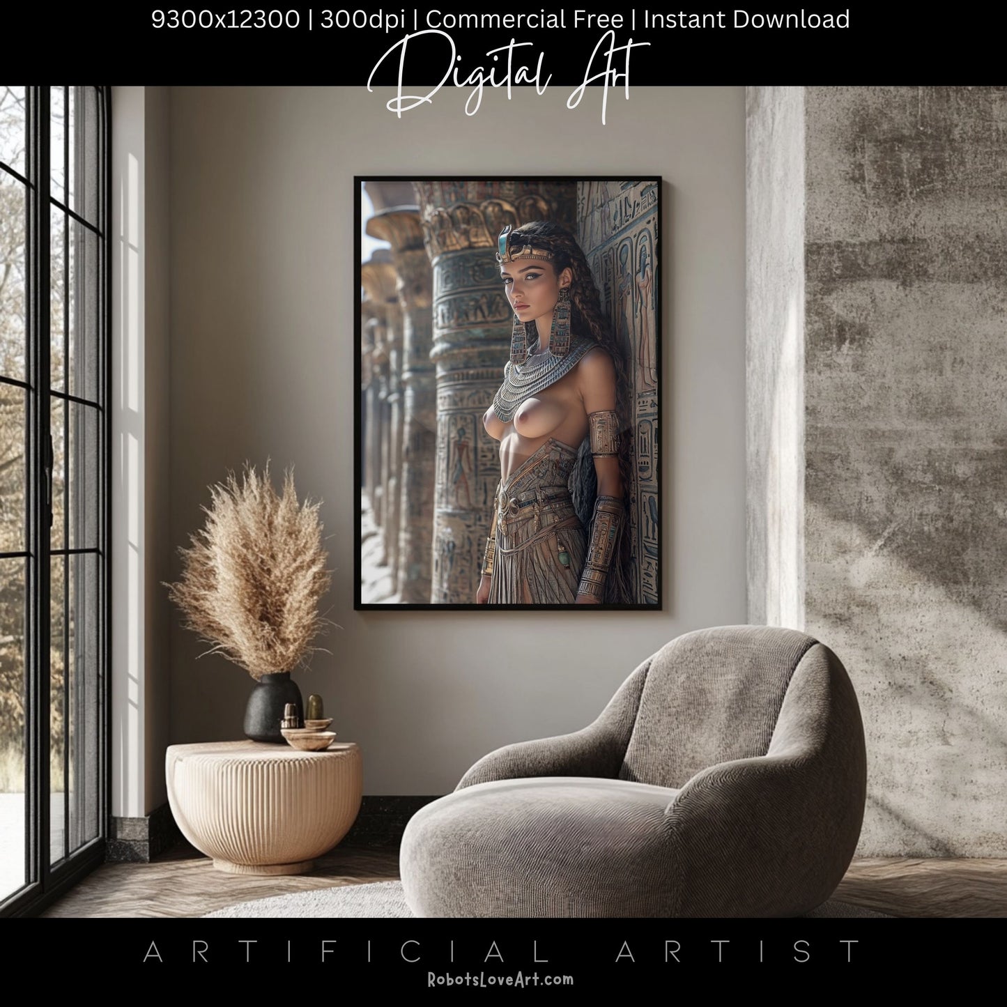Beautiful Egyptian Goddess | Topless | Instant Download | Digital AI Art