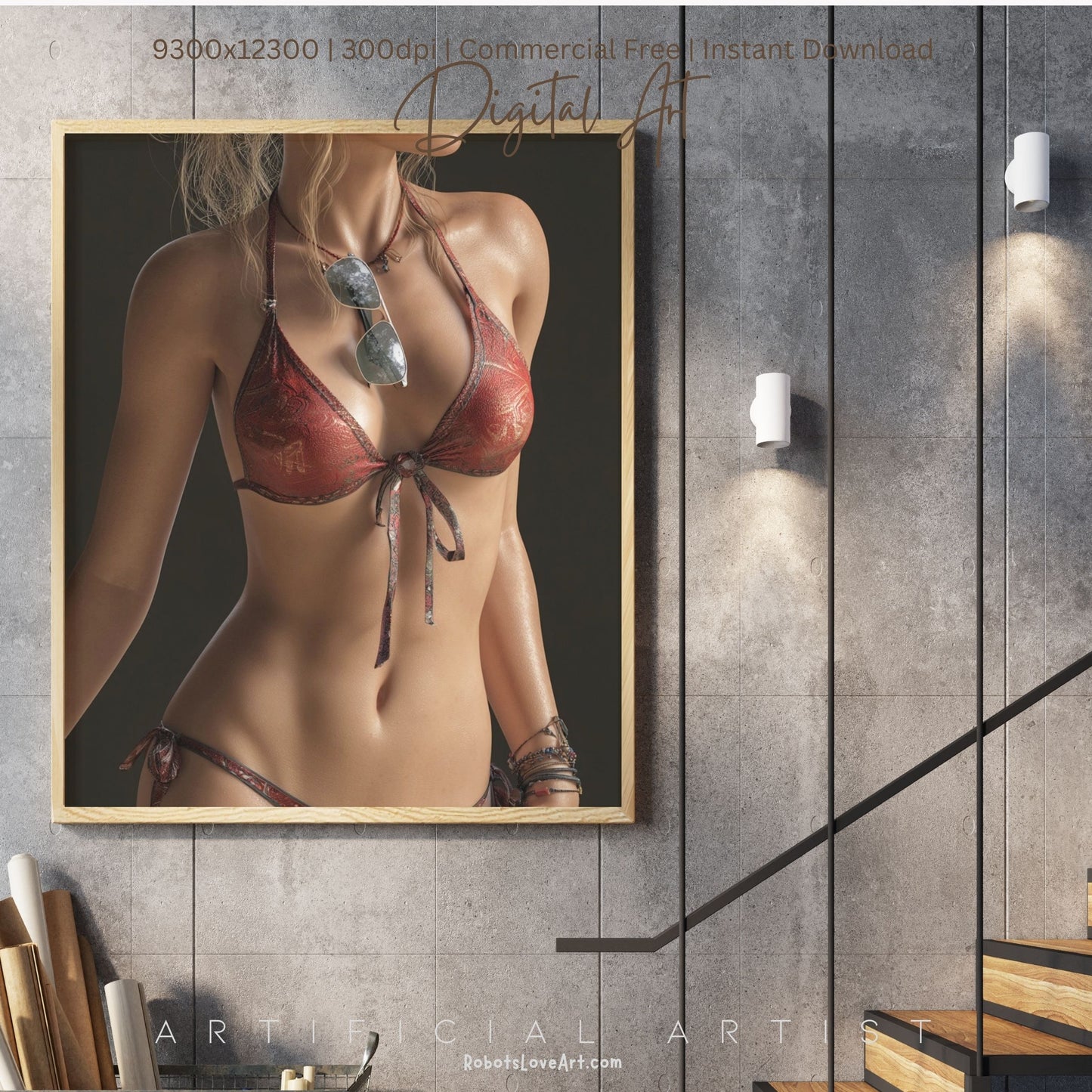 Red Bikini and Sunglaases | Hot Sexy Babe | Instant Download | Digital AI Art