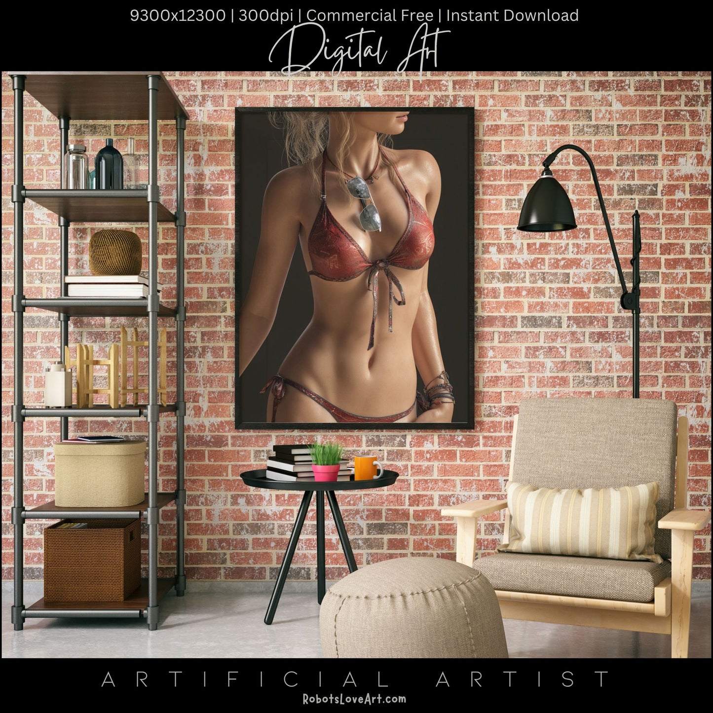 Red Bikini and Sunglaases | Hot Sexy Babe | Instant Download | Digital AI Art