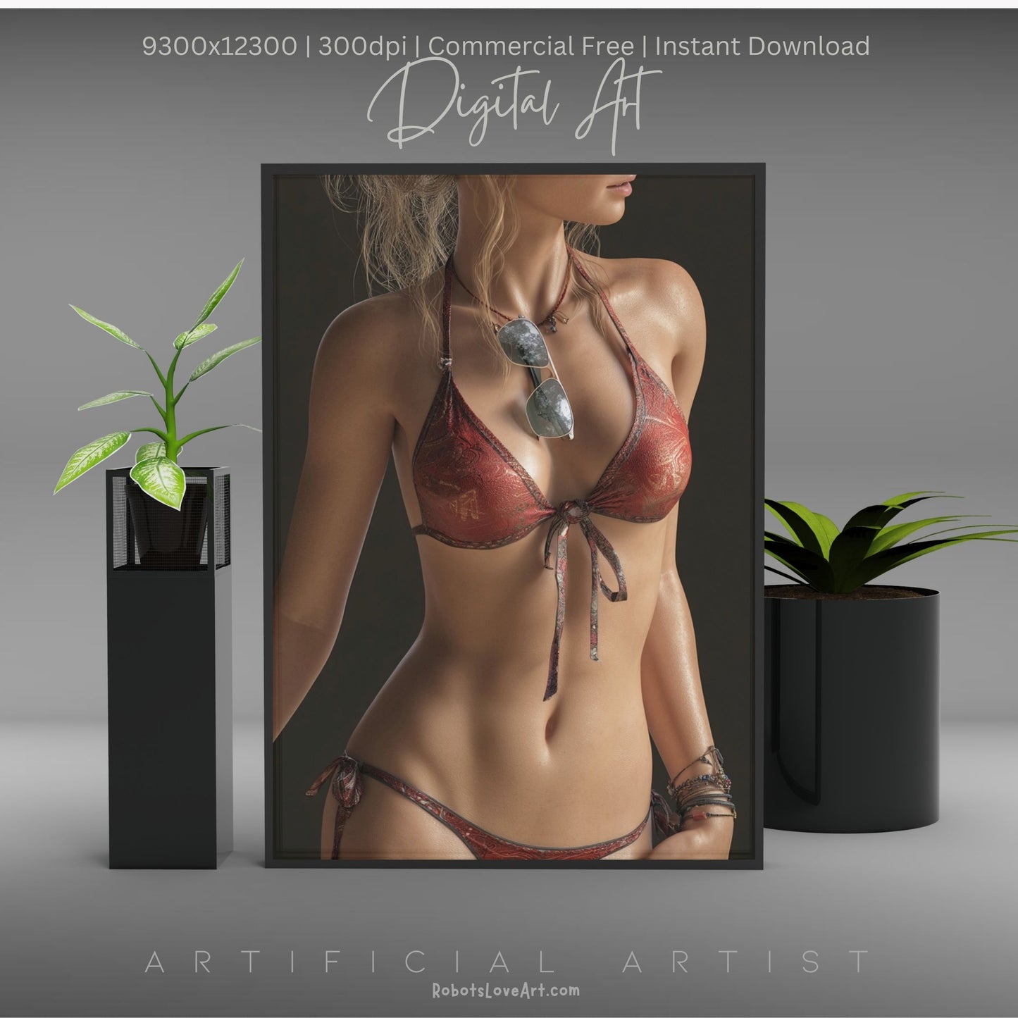 Red Bikini and Sunglaases | Hot Sexy Babe | Instant Download | Digital AI Art