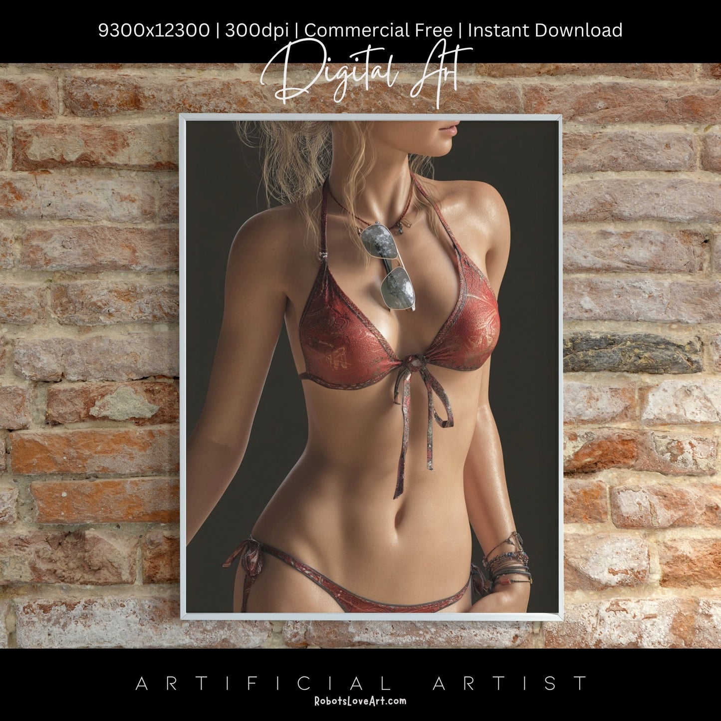 Red Bikini and Sunglaases | Hot Sexy Babe | Instant Download | Digital AI Art