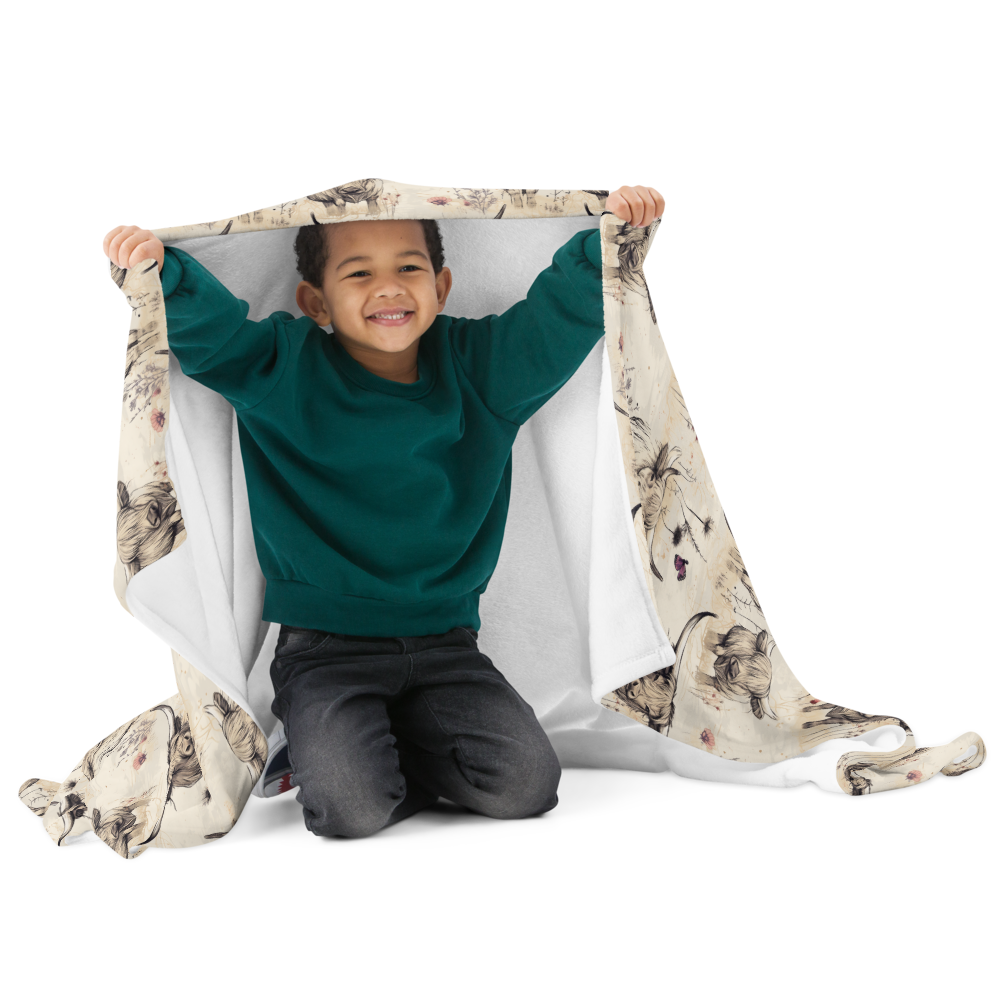 Girl Grunge Country Highland Cow Pattern Throw Blanket | 2 Sizes