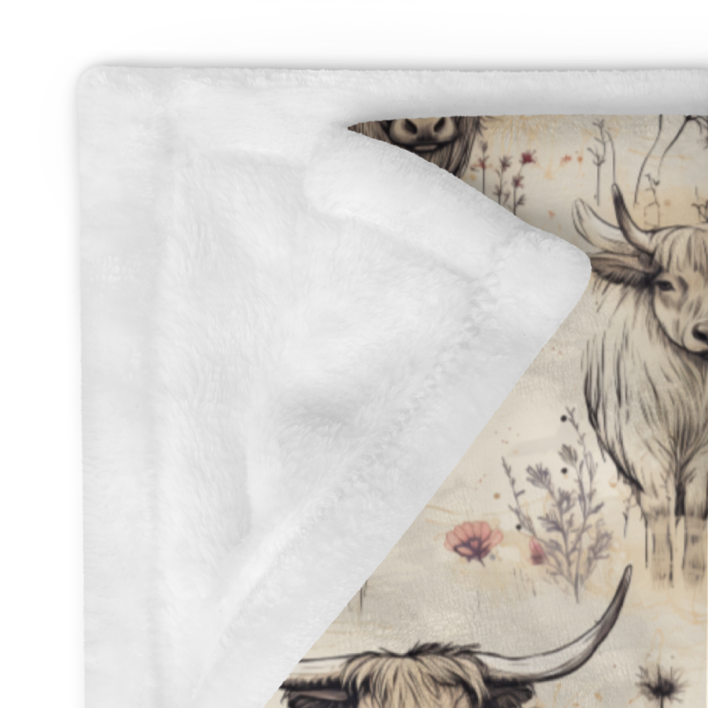 Girl Grunge Country Highland Cow Pattern Throw Blanket | 2 Sizes