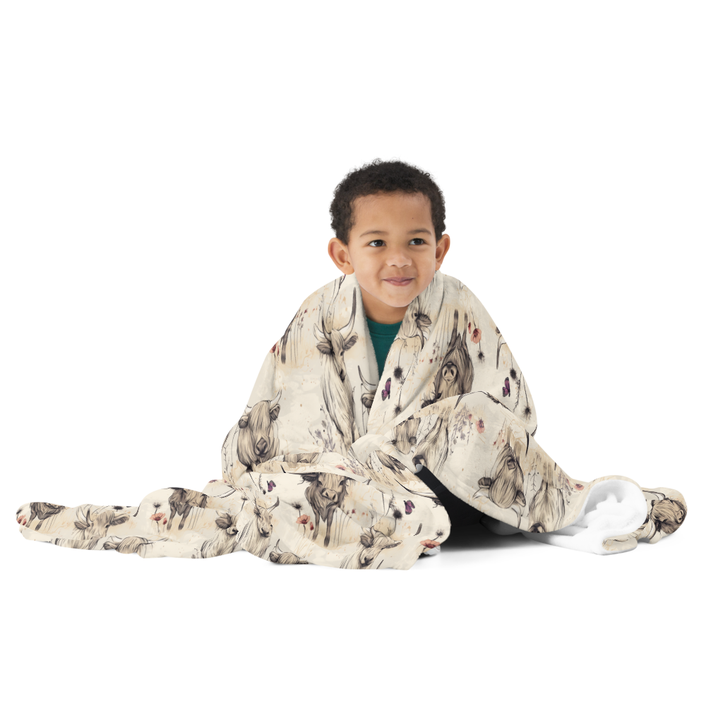 Girl Grunge Country Highland Cow Pattern Throw Blanket | 2 Sizes