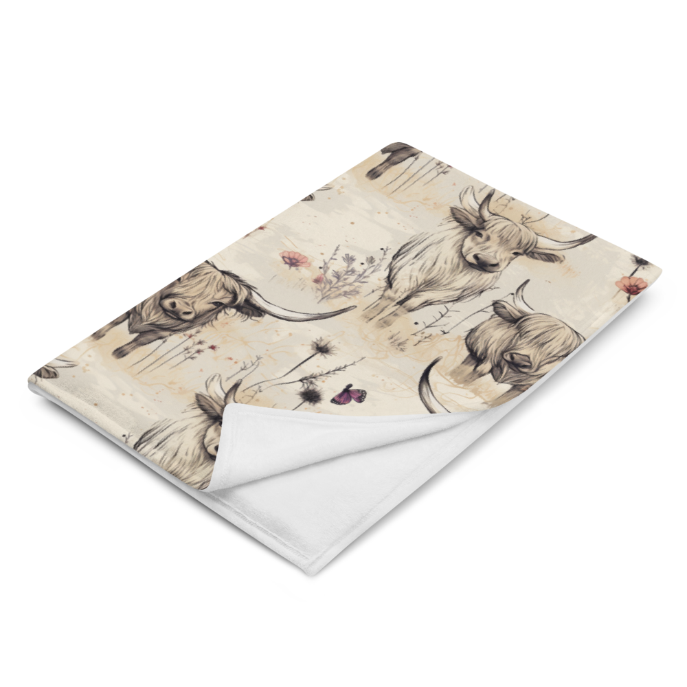 Girl Grunge Country Highland Cow Pattern Throw Blanket | 2 Sizes