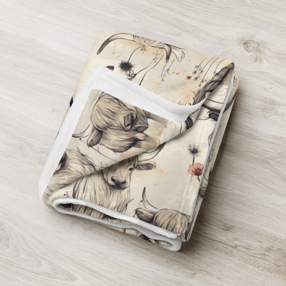 Girl Grunge Country Highland Cow Pattern Throw Blanket | 2 Sizes