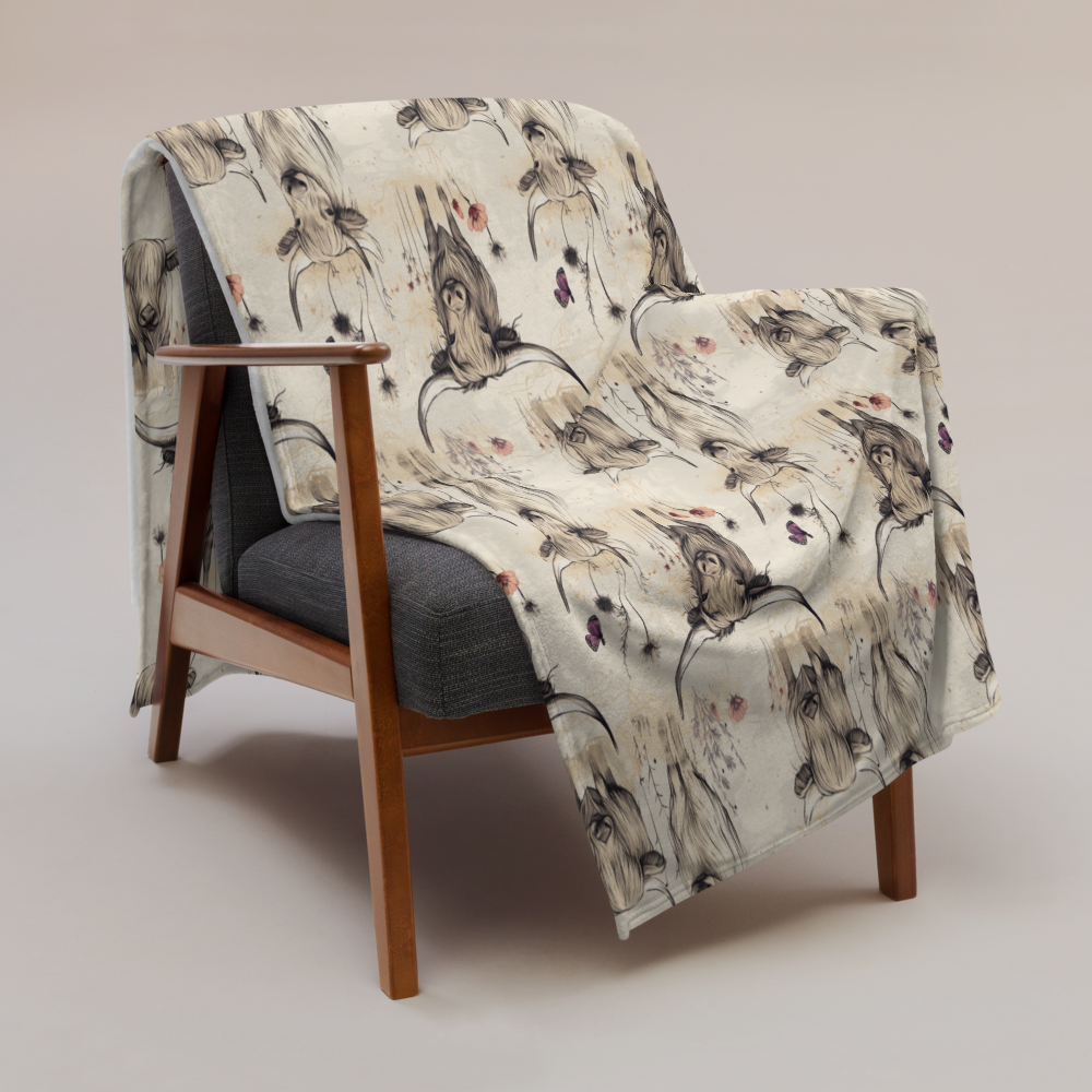 Girl Grunge Country Highland Cow Pattern Throw Blanket | 2 Sizes