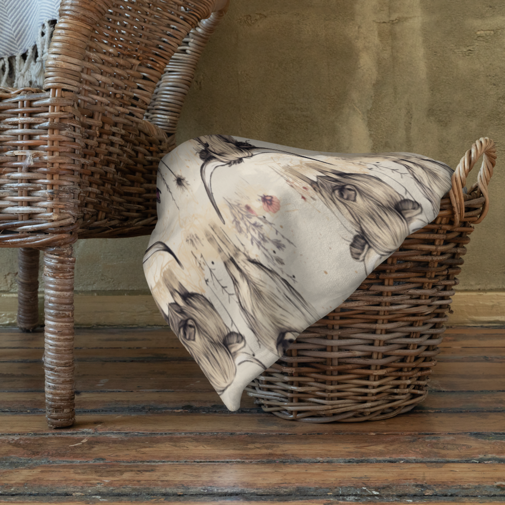 Girl Grunge Country Highland Cow Pattern Throw Blanket | 2 Sizes