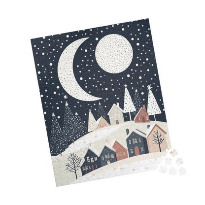 Winter Night Puzzle with Scenic Landscape Design, Holiday Gift, Family Activity, Cozy Nights, Home Decor, Unique Gift Idea