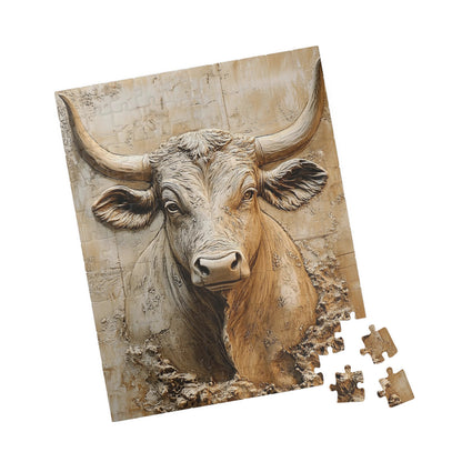 Bull Puzzle, Farmhouse Decor, Jigsaw Puzzle Gift, Cow Art, Family Game Night, Relaxing Hobby, Unique Home Gift