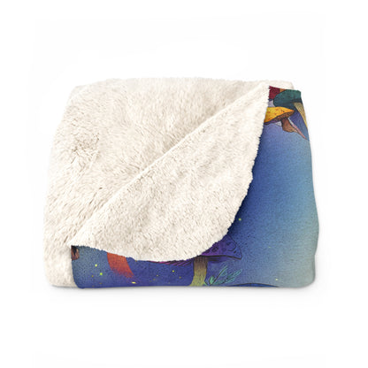 Bright and Very Colorful Mushroom Pattern Sherpa Fleece Blanket